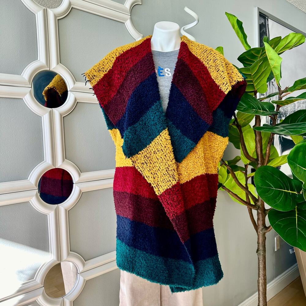 Alice + Olivia Muriel Striped Wool Oversized Vest Shawl Size M/L